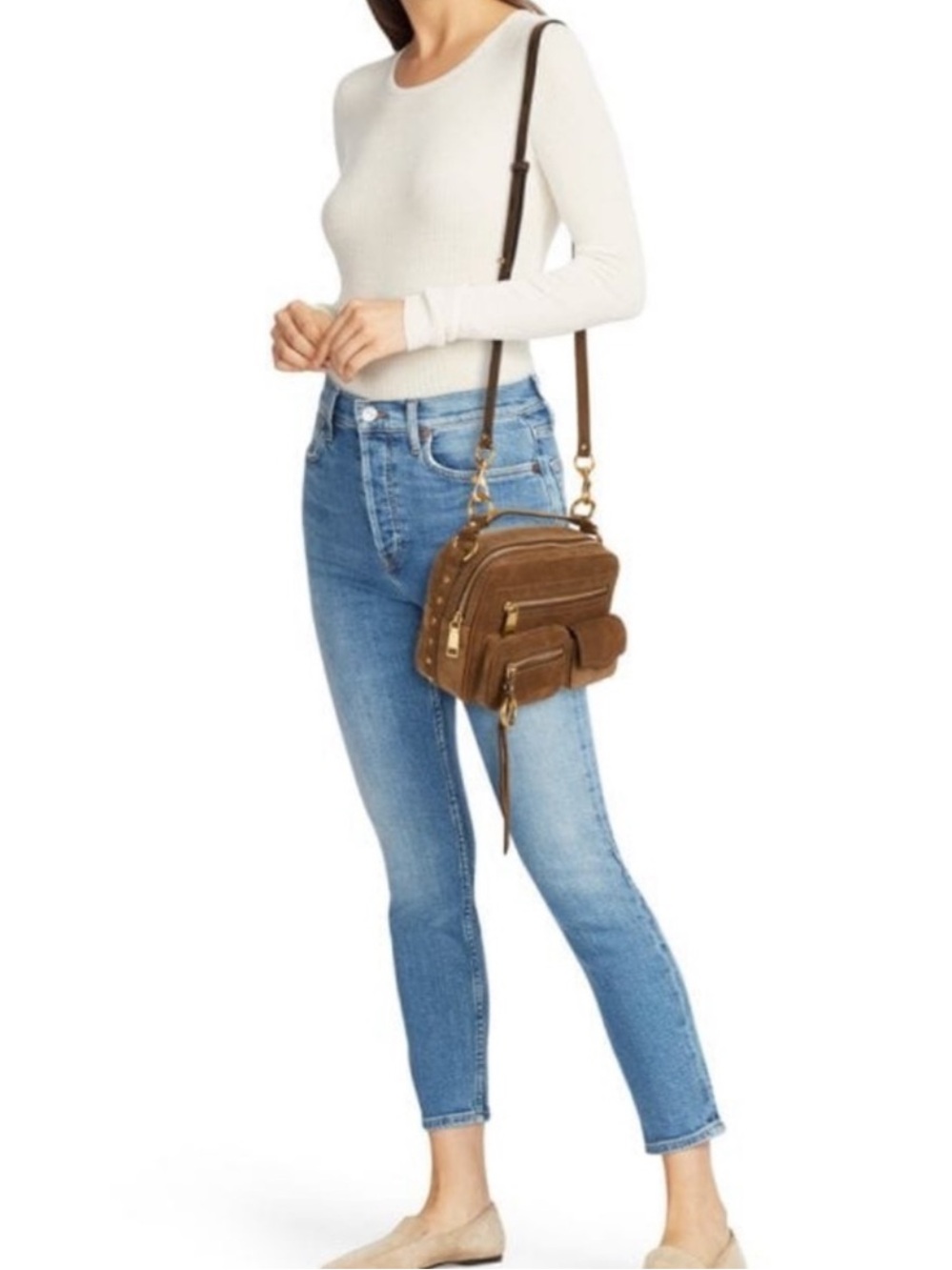 Rebecca Minkoff Jett Boxy, Suede in color Military
